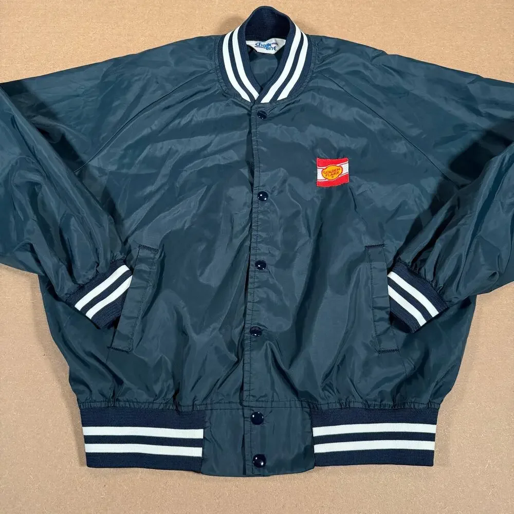 Vintage Golden Flake Potato Chips 80s Black White Chalk Line Bomber Jacket XL
